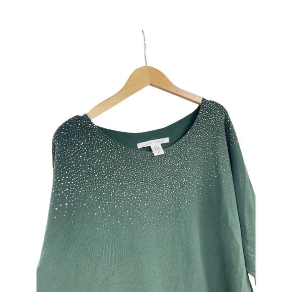 Max Studio Batwing Rhinestone Sweater Soft Green Holiday Womens Plus Size 2XL - Picture 3 of 8